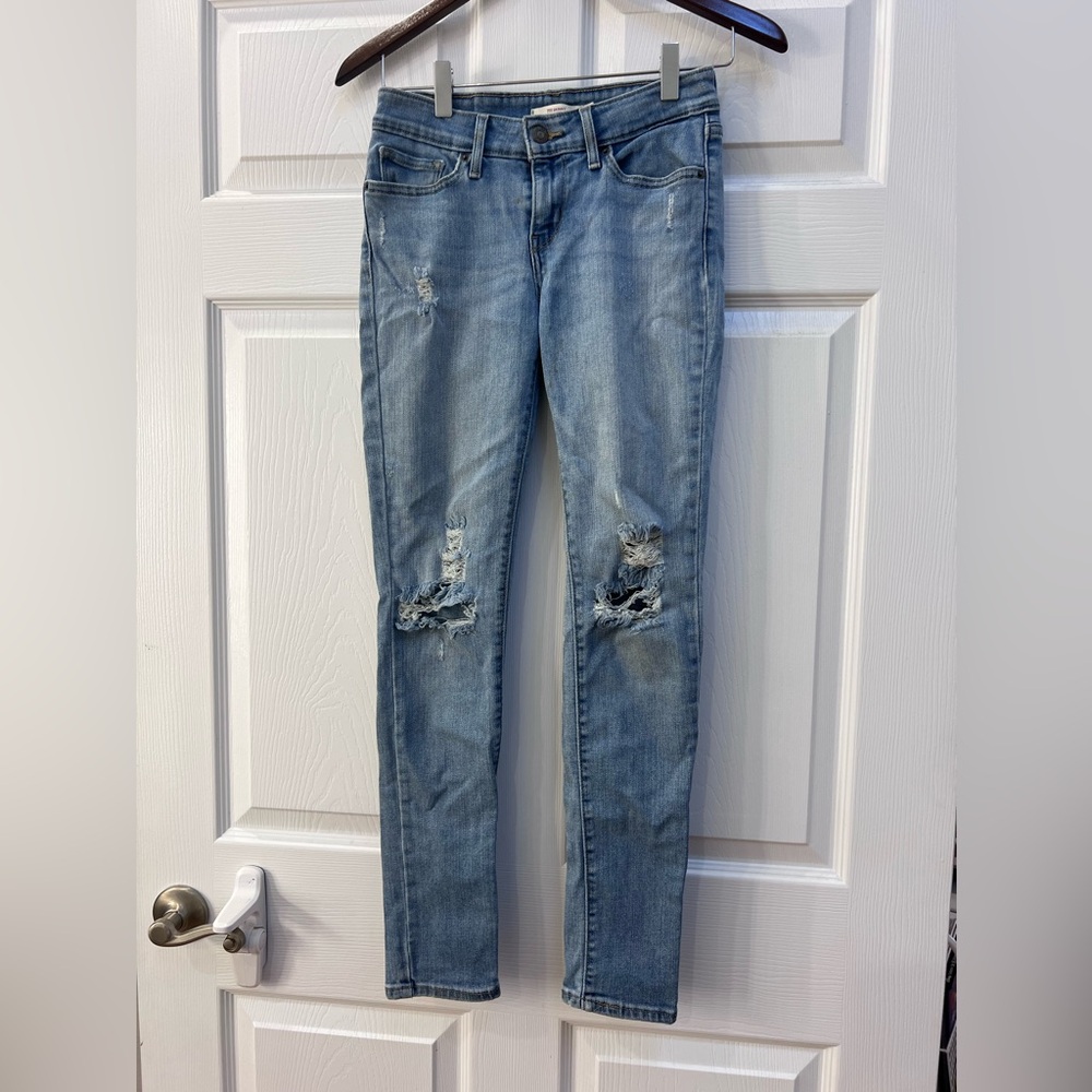 Levi’s 711 Skinny Distressed Blue Jeans, Size 26